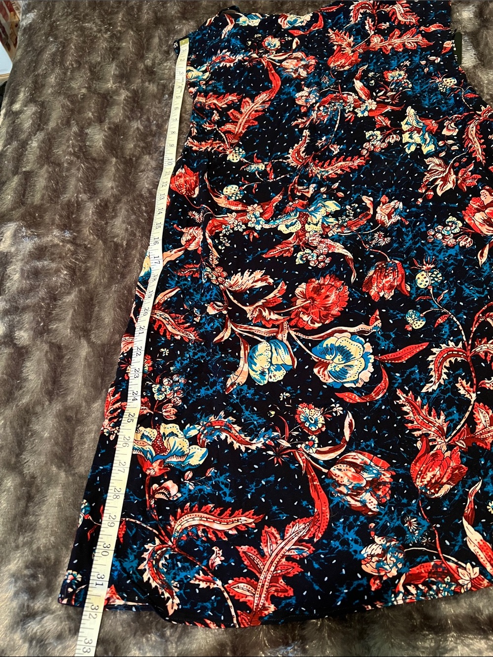Express Navy Midi Slip Dress with Red & Blue floral Print, Medium - Picture 4 of 6